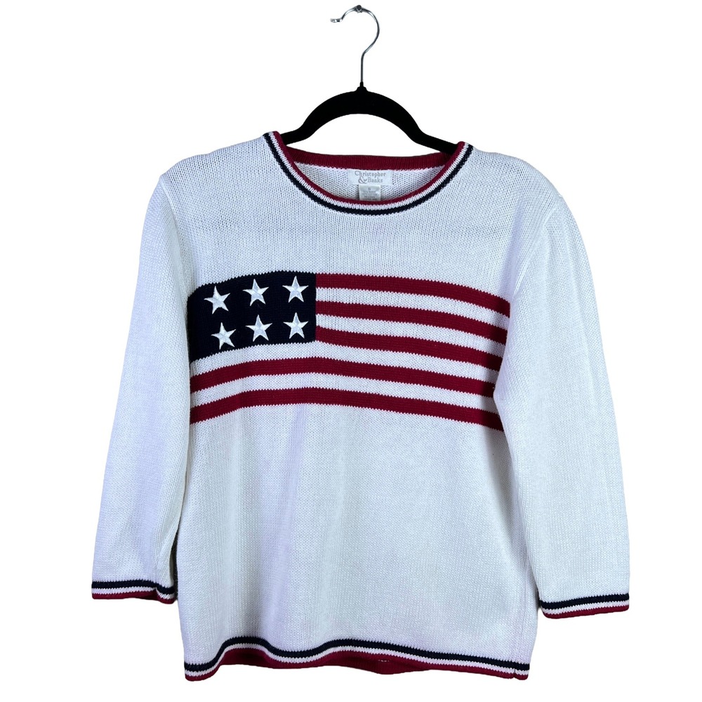 Y2K Christopher & Banks American Flag Knit Sweater Women's S Preppy